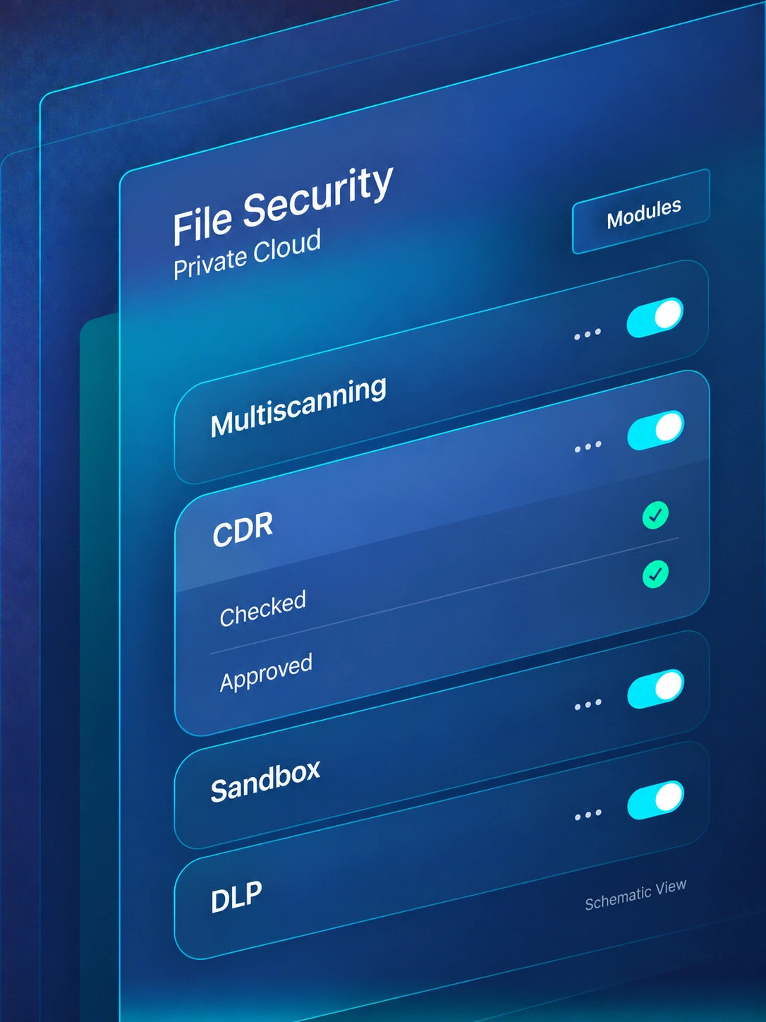 Schematic module overview of a private cloud for industrial file inspection