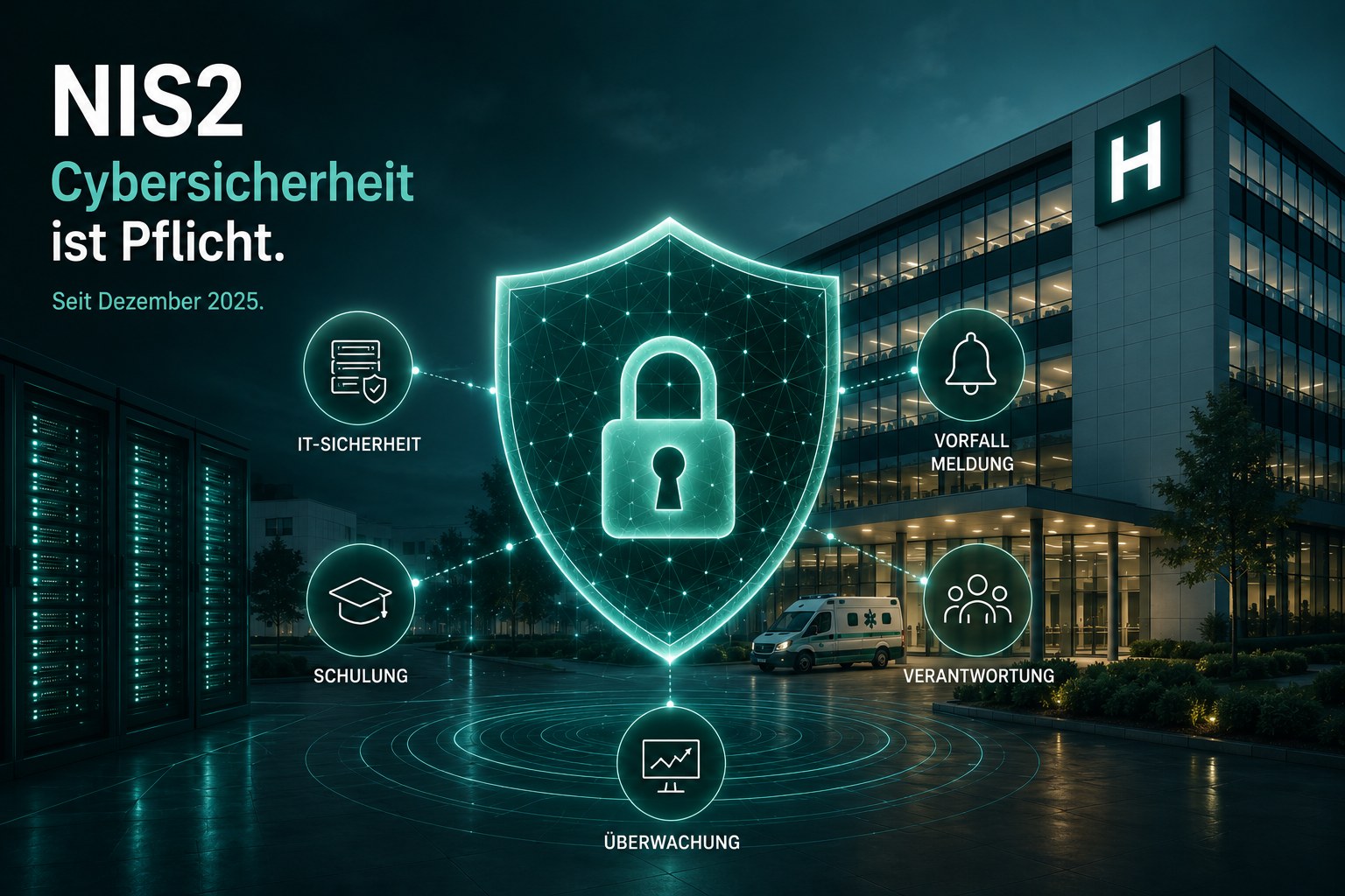 Illustration zu NIS2, Cybersicherheit und Haftung im Gesundheitswesen