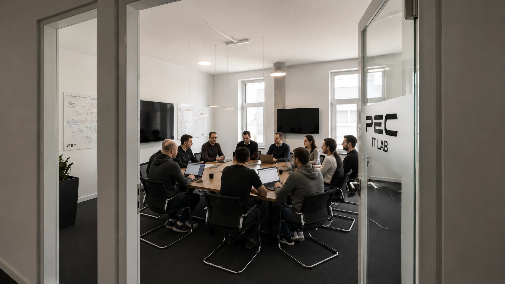 Meeting room at the PEC IT Lab Bremen with a team around a conference table